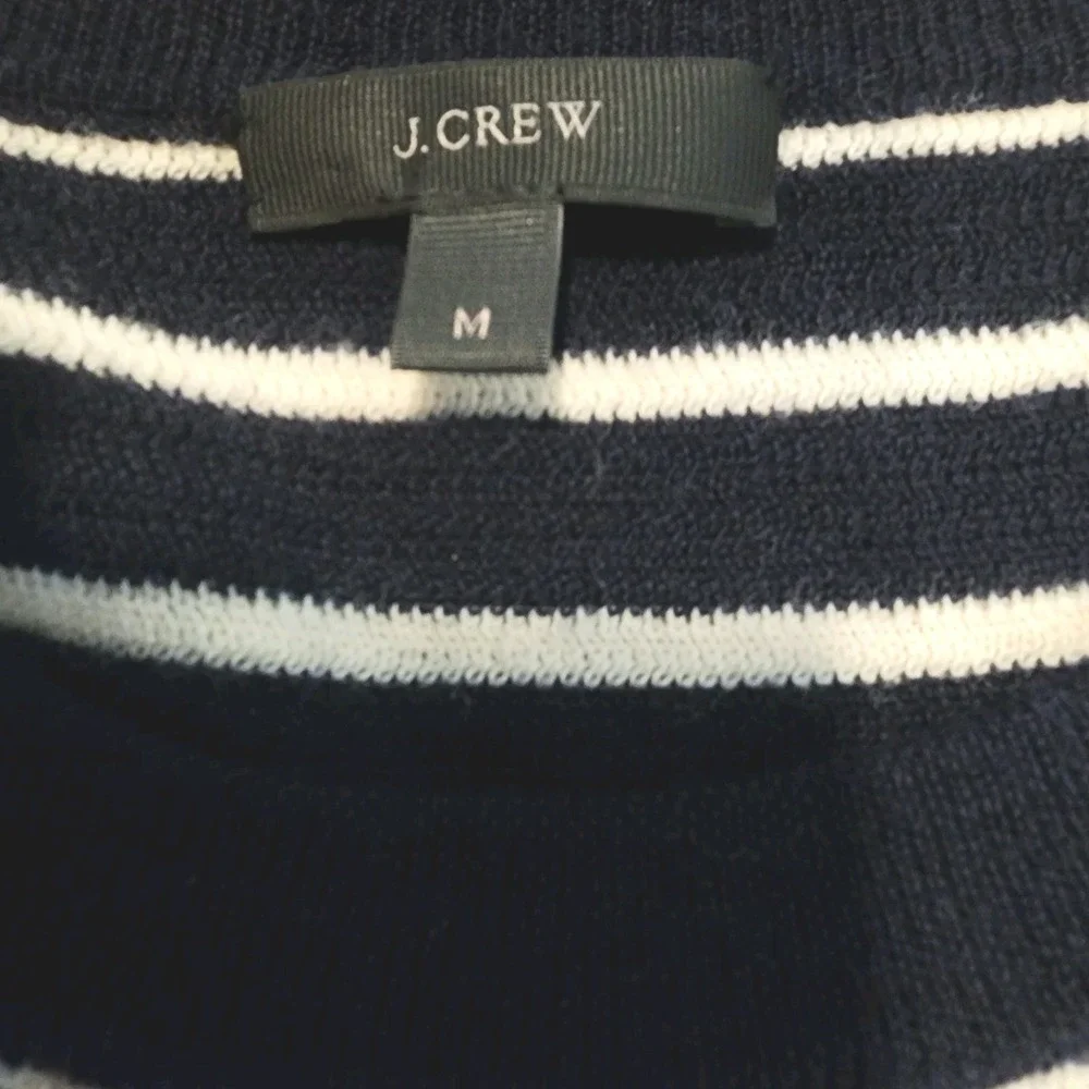 J.Crew Merino Wool Sweater Womens Medium Navy White Jewel Embellishment Preppy‎